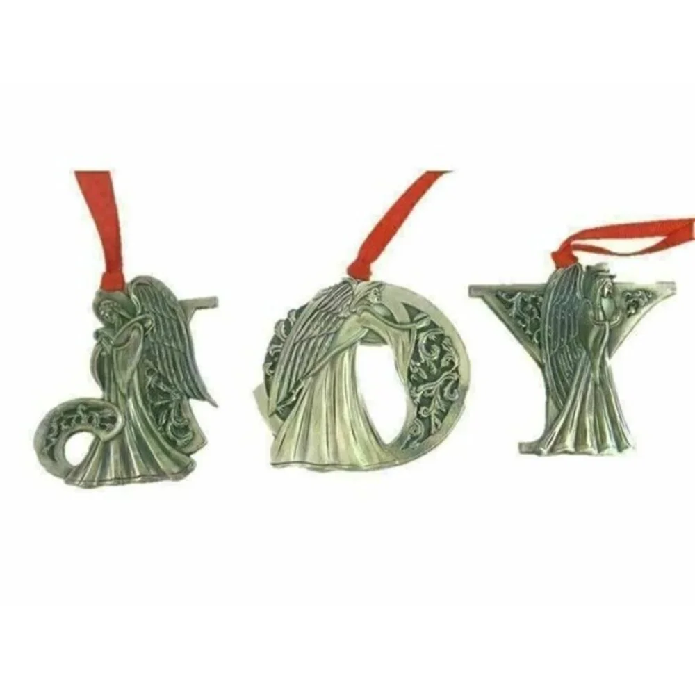Christmas‎ Angels JOY Ornaments Pewter Look Gift Box 1995 Macys Vintage